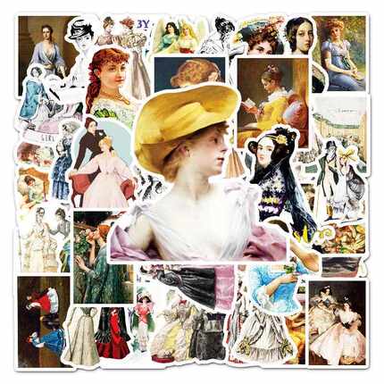 新款直销50张欧洲宫廷风女人个性涂鸦复古笔记本电脑行李箱汽车装