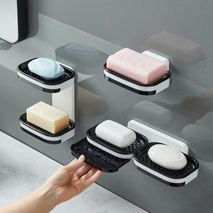 直销肥皂盒免打孔壁挂式 新款 香皂盒吸盘沥水高颜值双层卫生间轻奢