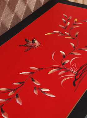 新款直销至高美式乡村玄关柜高档两斗装饰柜橱窗柜手绘花鸟红色餐