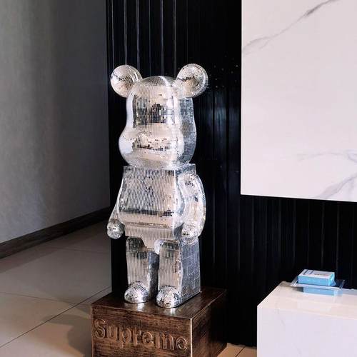 新款直销手工贴玻璃片网红熊大号1米5落地摆件高级感客厅摆件轻奢