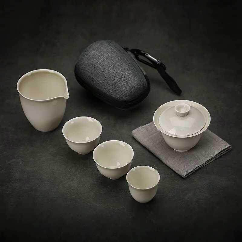 新款直销草木灰旅行茶具|仿古青灰釉便携简易手提包套装陶瓷车载