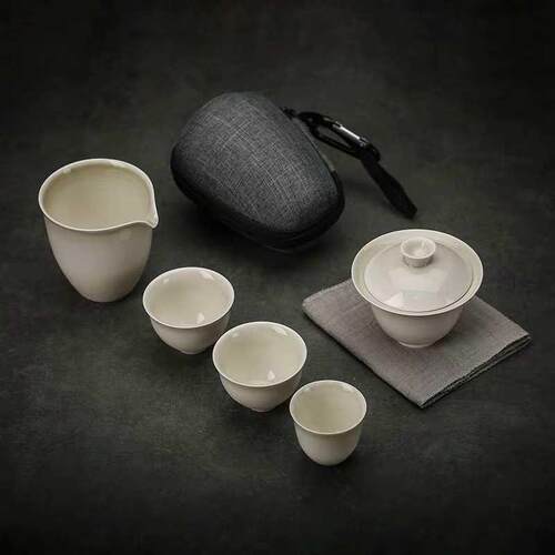 新款直销草木灰旅行茶具｜仿古青灰釉便携简易手提包套装陶瓷车载