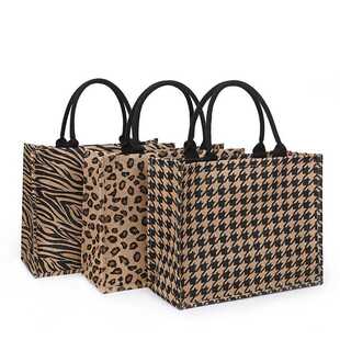 新款直销跨境黄麻复古购物袋大容量拉链款麻布手提袋时尚沙滩包粗