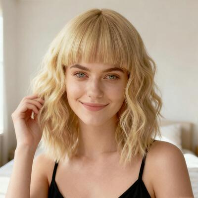 新款直销欧美外贸假发女化纤机制中长卷发齐肩玉米烫wigs头套跨境