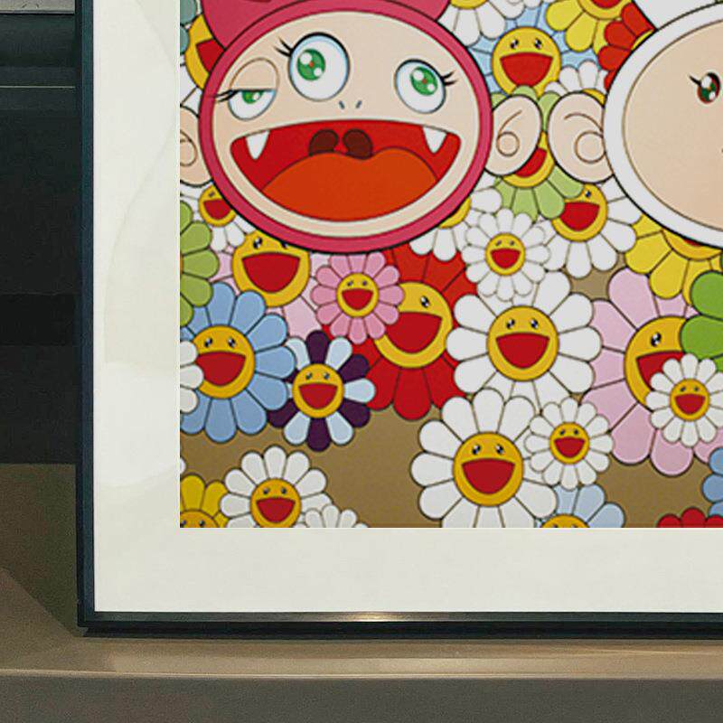 新款直销村上隆太阳花装饰画儿童房卧室床头壁画玄关挂画现代简约