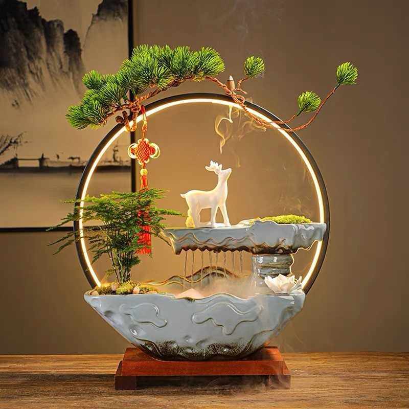 新款直销新中式招财流水鱼缸循环摆件客厅玄关办公室造景乔迁开业,家居饰品,流水摆件,淘宝优惠券,粉丝福利购,淘宝优惠卷