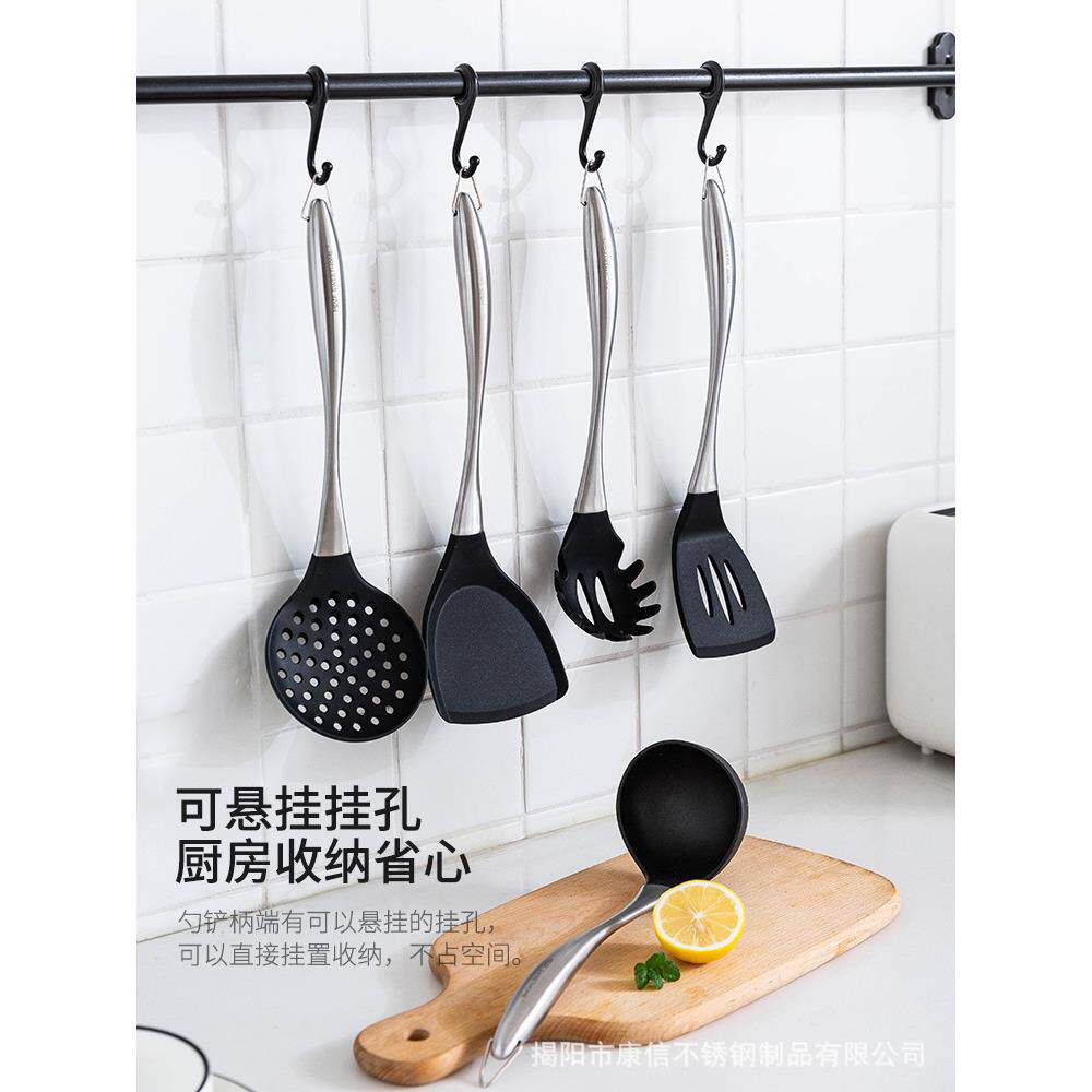 新款直销304不锈钢手柄不粘锅铲 硅胶铲厨房用具漏铲汤勺炒菜铲子