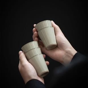 家用素雅单 新款 直销 拟古描边陶瓷品茗杯 斜阳直筒品茶喝茶杯子