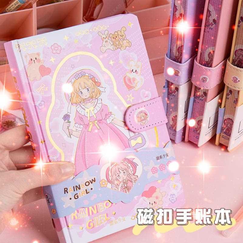 新款直销卡通手账本32K磁扣本可爱少女心彩页学生日记本手帐本笔