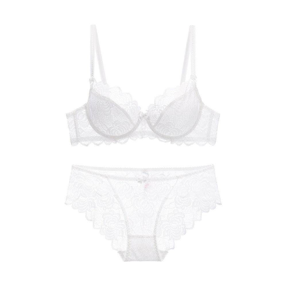 新款直销新款欧美蕾丝文胸套装有钢圈无海绵薄款双层网布蕾丝内衣