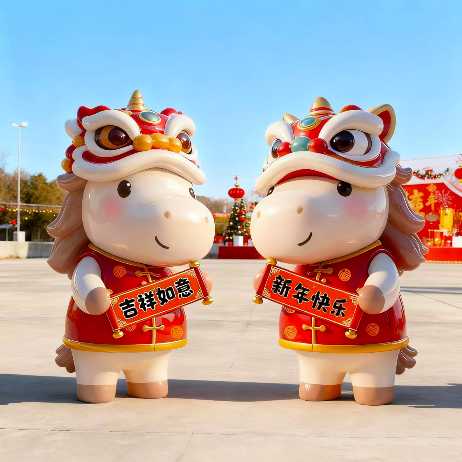 卡通新年生肖马雕塑景区商场售楼部幼儿园动物模型美陈装饰吉祥物