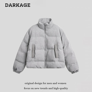 2025新款美式复古潮牌加厚立领纯色通勤短款棉服