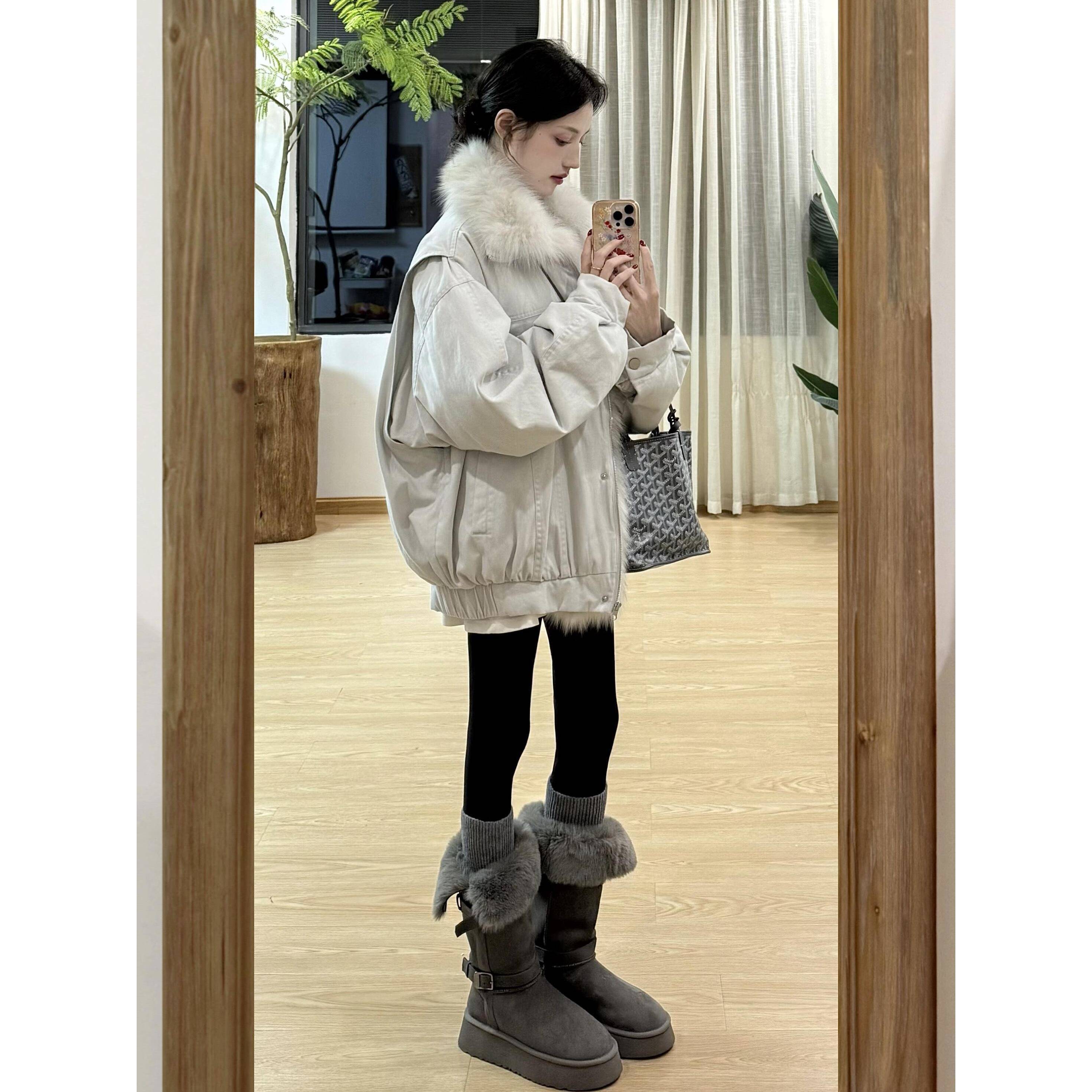 座山雕毛领羽绒棉服女冬季2025新款韩版高级感派克服情侣棉衣外套