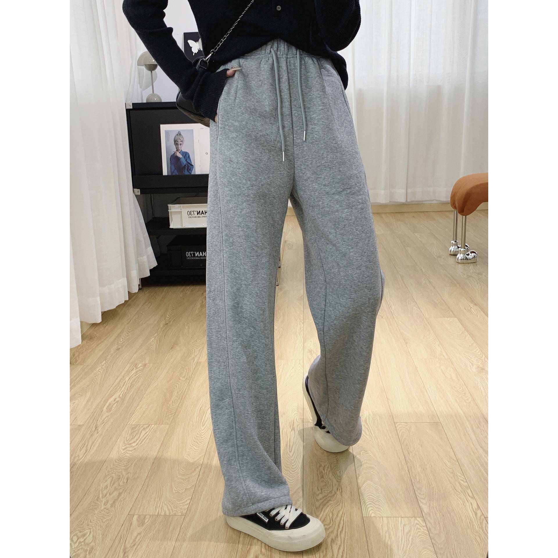 裤脚可收口！加厚加绒休闲阔腿裤女秋冬裤子宽松直筒可束脚卫裤冬