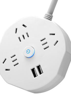 功能圆形插座转换一转多插器位46855插排插线板带线U扩S多B充电展