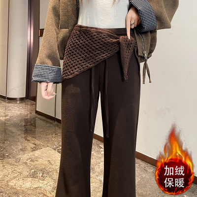 实拍羊绒加绒微喇裤女高腰窄版休闲喇叭运动卫裤拖地马蹄裤带屁帘