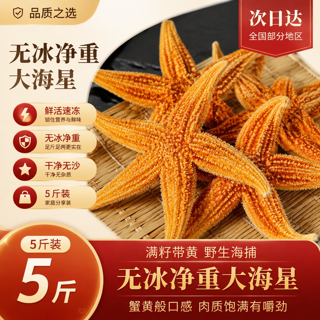 无冰鲜活速冻海星商用蒸煮煲汤