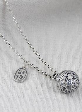 镂空纯银香囊球吊坠项链长款毛衣链复古时尚女可打开放东西