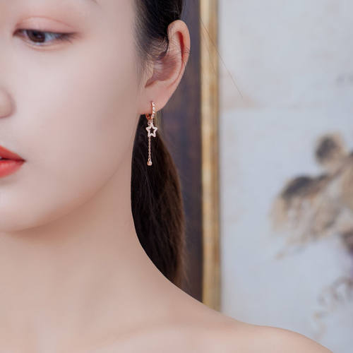 爱之打造 彩金耳饰女18k玫瑰金耳环星星耳坠耳线