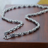 999纯银项链男士 男生六字真言足银链子无吊坠复古个性 潮人牌