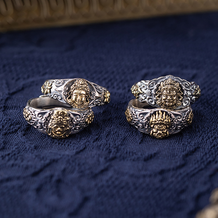 黄财神复古民族风戒指绿度母扎基拉姆大黑天重工个性指环男女士