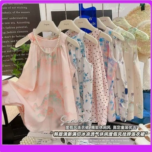 品牌清仓夏季女童洋气连衣裙女宝碎花背心裙子小女孩气质公主裙中