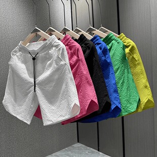 宽松沙滩大裤 夏季 男情侣装 中性风泡泡纱百搭休闲四五分短裤 衩 新款