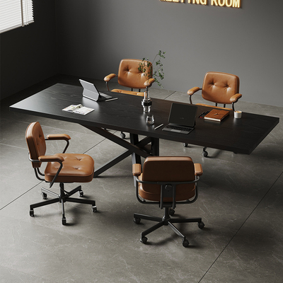 吉赠轻奢高级感实木办公会议桌创意简约现代长条小型接待桌洽谈桌