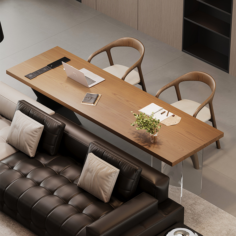 吉赠实木横厅沙发后书桌茶桌一体两用客厅家用长条电脑桌2025新款