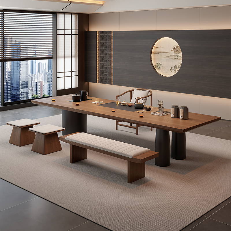 吉赠新中式实木大板办公室茶桌椅组合商务风茶室原木茶台2025新款