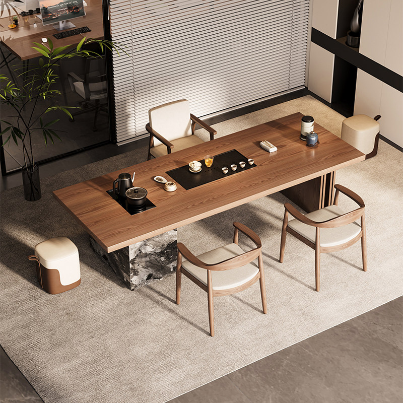 吉赠意式极简茶桌烧水壶一体嵌入式实木办公室茶台轻奢现代高级感