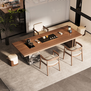 吉赠意式极简茶桌烧水壶一体嵌入式实木办公室茶台轻奢现代高级感