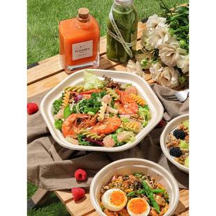 一次性六角碗纸浆打包碗可降解六角形餐盒便当盒饭盒轻食沙拉盒