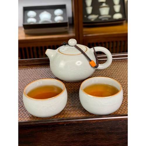 茶具送父亲汝窑茶壶西施美人壶一壶二杯配旅行包旅行便携功夫茶具