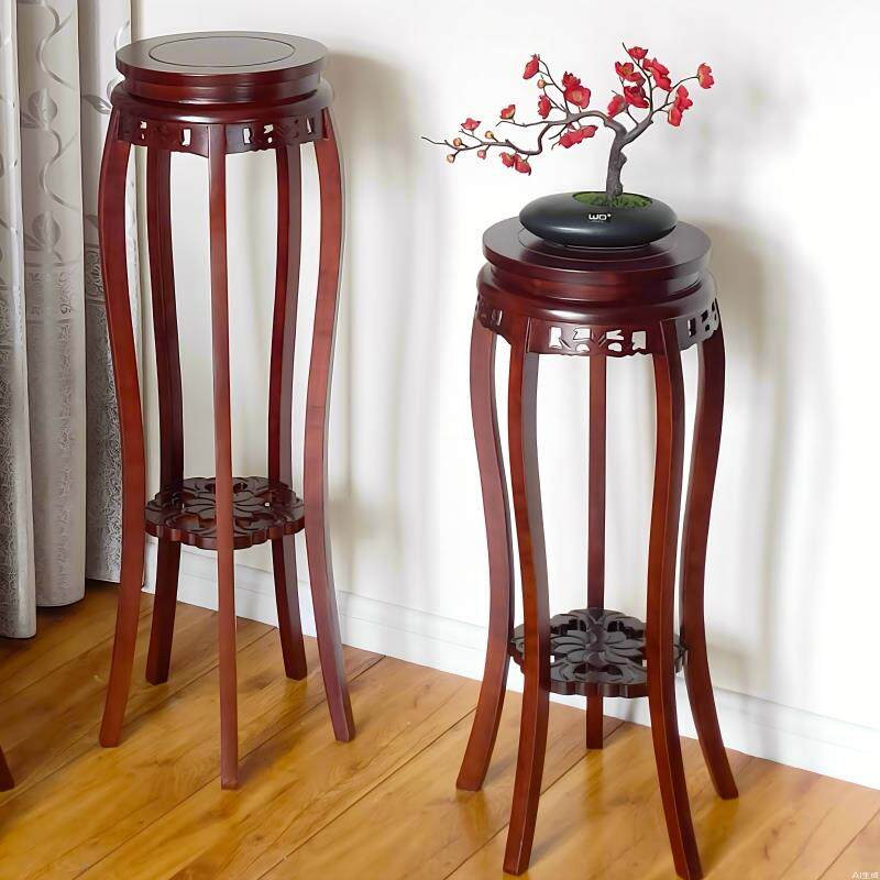 花架实木客厅中式禅意花几盆景底座圆形支撑架明清古典博古摆件架