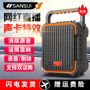 Sansui D9网红声卡直播音响广场舞户外便携背带手提蓝牙音箱 山水