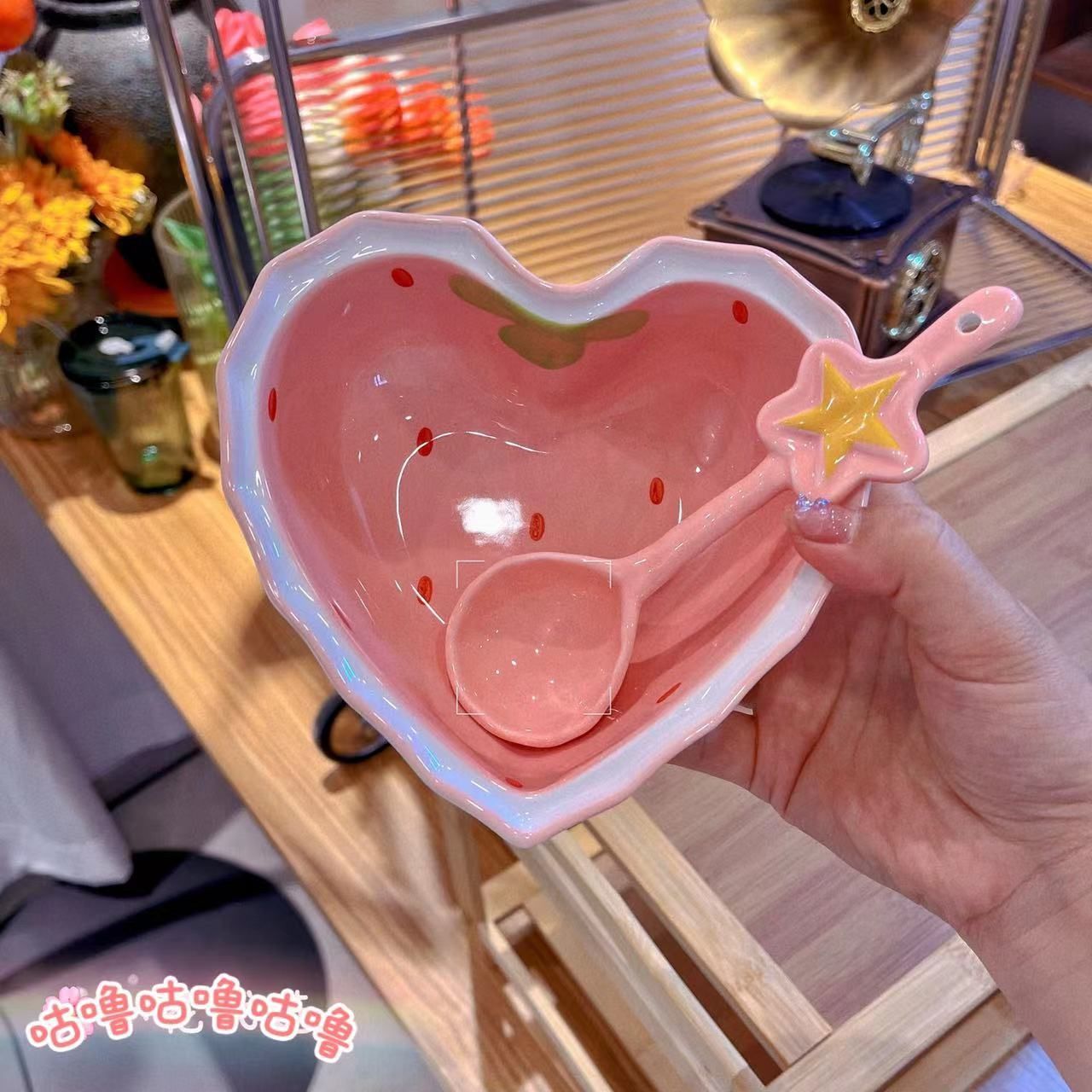 可爱梦幻粉紫少女心星星陶瓷勺甜品勺饭勺汤勺魔法棒宿舍爱心碗勺