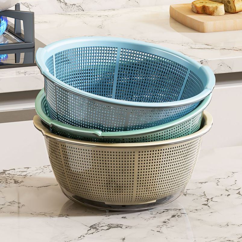 洗菜盆沥水篮家用塑料菜篮子圆形细孔淘米筛子箩筐厨房水果清洗篮