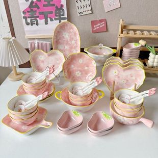 菜盘可爱乔迁结婚釉下彩少女网红盘创意餐具套装 陶瓷家用碗盘套装