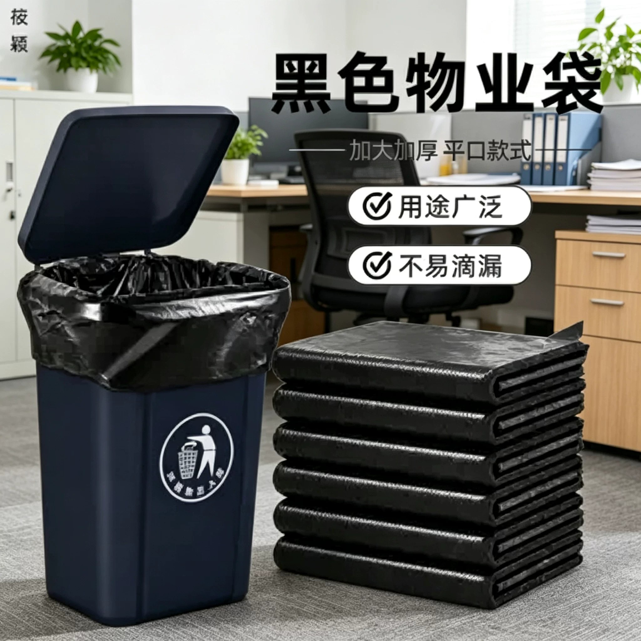 大垃圾袋大号加厚黑色商用物业厨余餐饮环卫户外平口塑料垃圾袋子