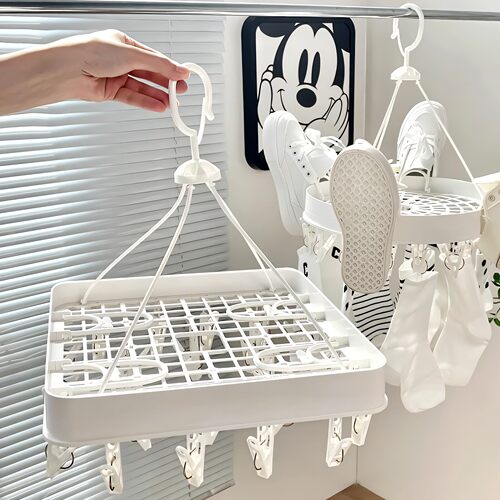 袜子晾晒架家用阳台晒内衣裤袜子神器多夹子挂鞋多功能防风晾衣架
