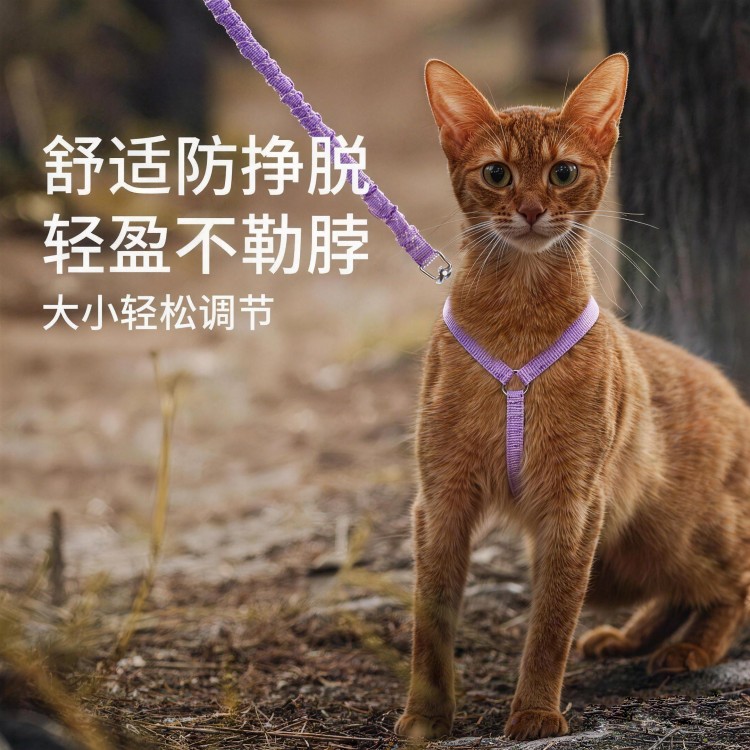 猫咪牵引绳宠物遛猫绳可调节外出专用背带防挣脱神器牵猫绳小猫