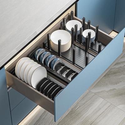 四季沐歌厨房置物架碗碟分隔沥水架航空铝材可调节内置收纳碗盘架