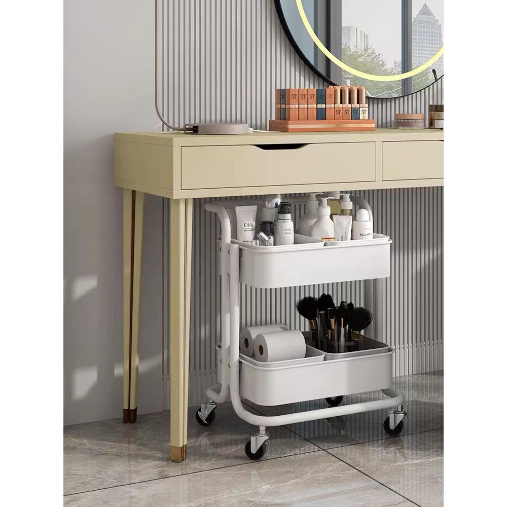 两层金属小推车置物架落地客厅移动零食手推车卧室收纳桌下储物架