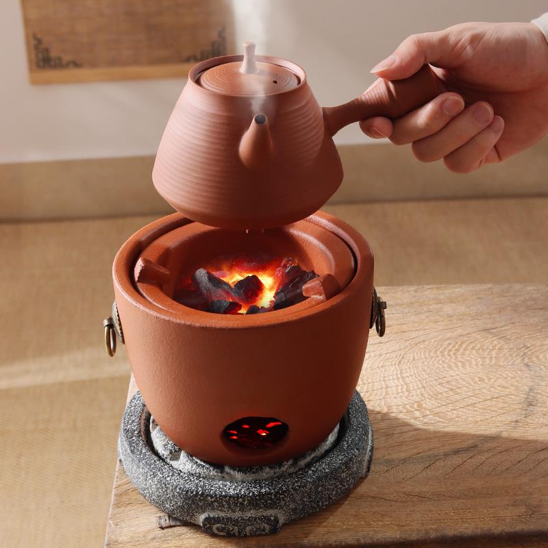 砂铫围炉煮茶侧把煮水煮茶壶跳盖壶家用红泥炭火炉泡茶明火烧碳炉