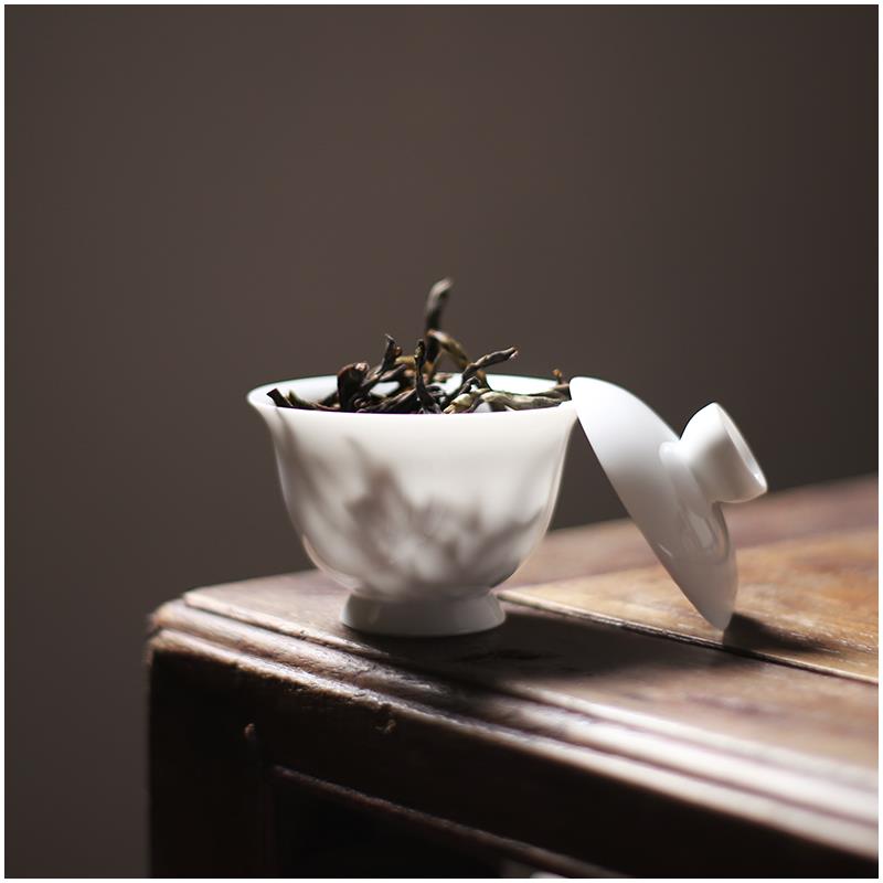 韩祠茗品｜秋物古意盖碗二才高脚潮州工夫茶薄胎小号盖瓯单丛茶具
