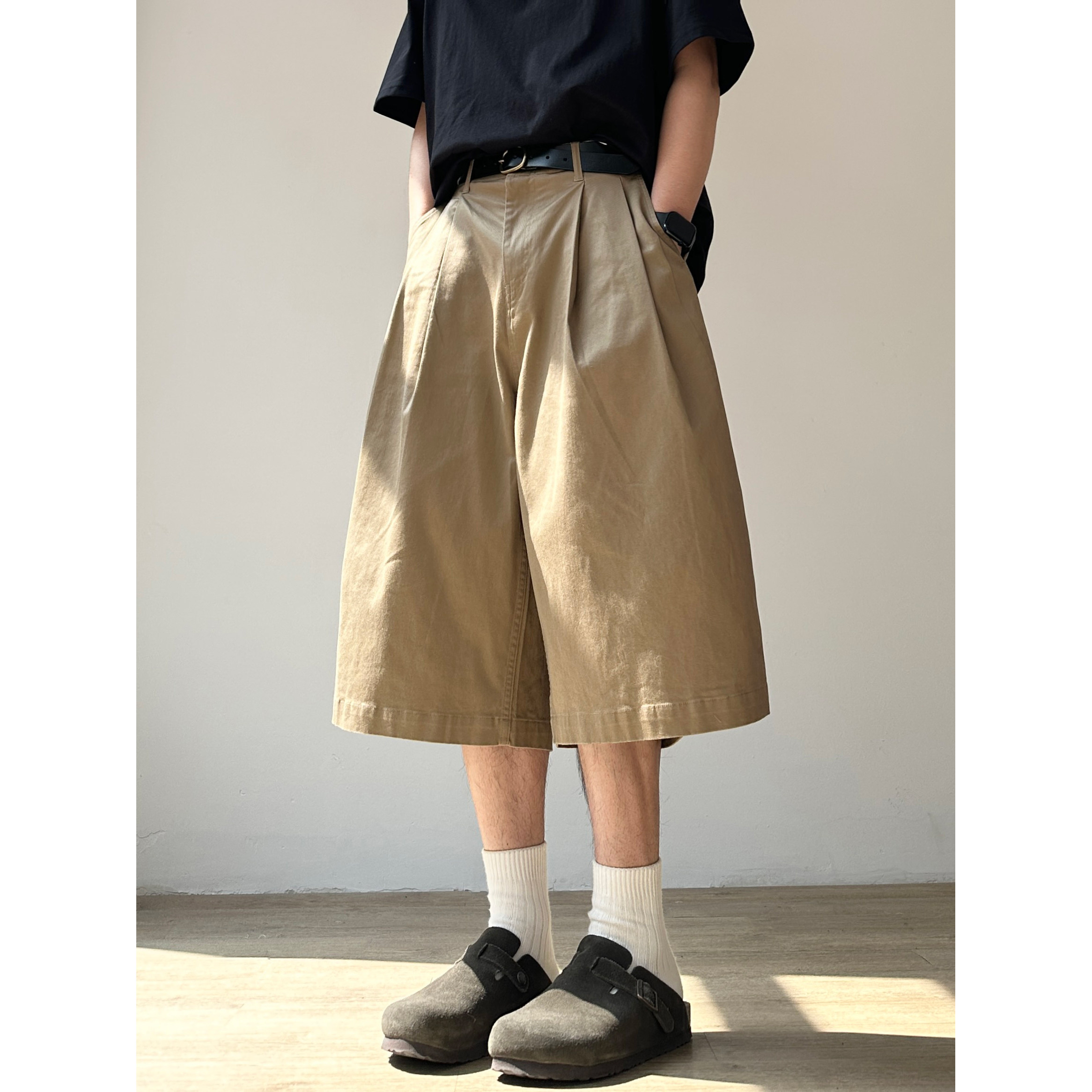 JOYZONE日系复古七分阔腿裤子男女夏季休闲宽松百搭工装潮流短裤