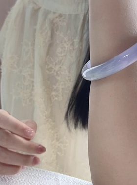 “秋水长天”高端冰种翡翠玉手镯子女款紫罗兰纯色真玉处理