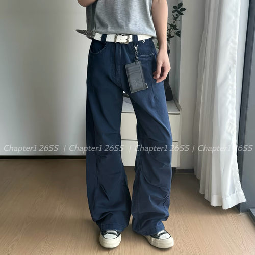 「法工蓝」褶皱水洗cleanfit工装裤男女直筒微喇休闲裤Chapter