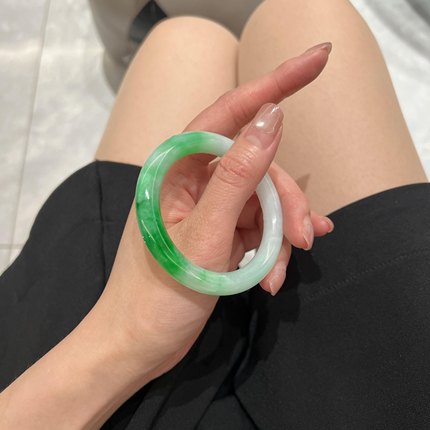 冰种玉手镯老坑正圈阳绿贵妃玉石手镯子飘阳绿翡翠手镯处理女款